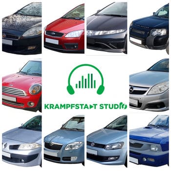 A collage of car fronts from various 2000s models forms around the Krampfstadt Studio logo, titled "SFX Library Cars Collection.