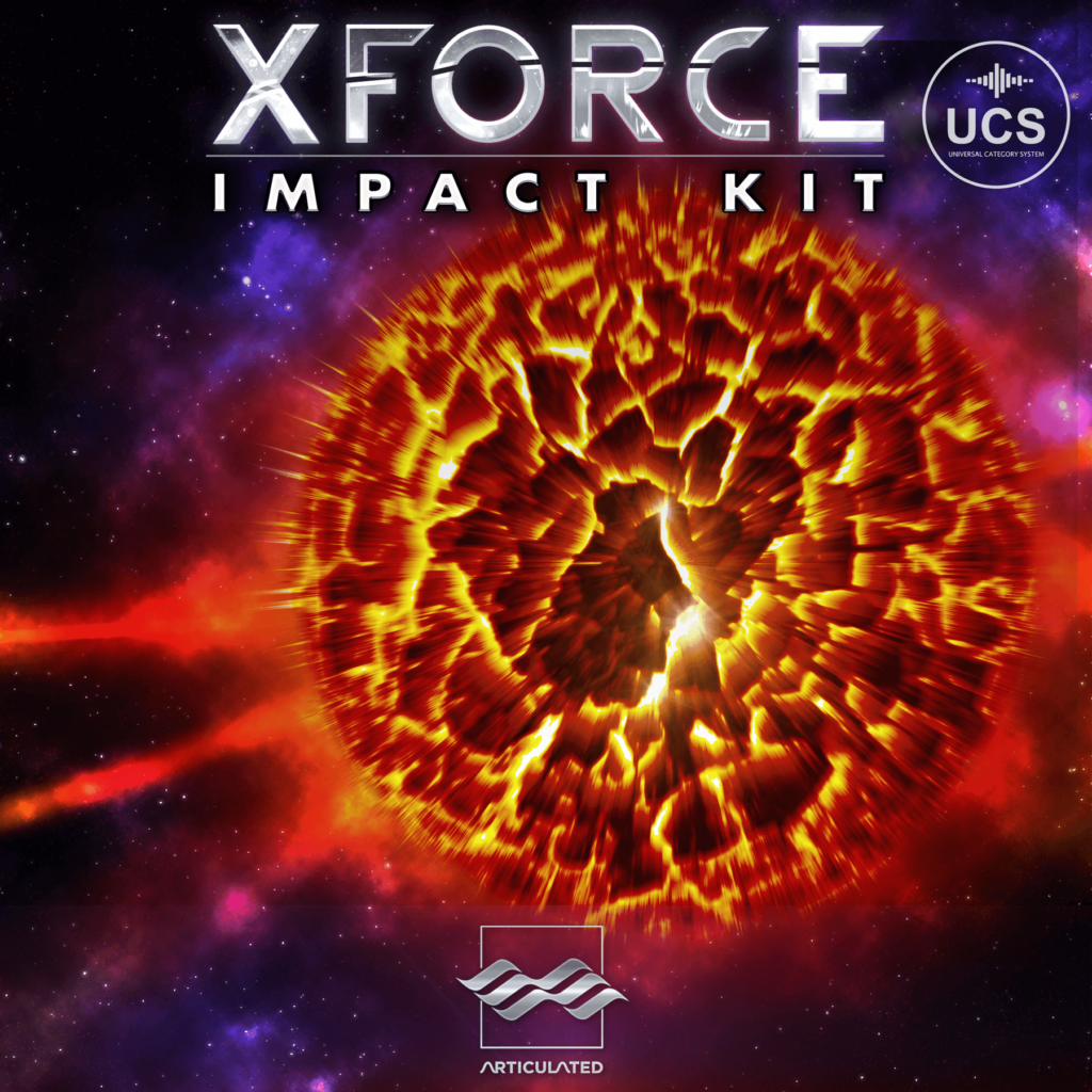 Image of "XForce - Cinematic Impact Kit" on Sonniss, a sound library image showing an explosion for cinematic sound effects.