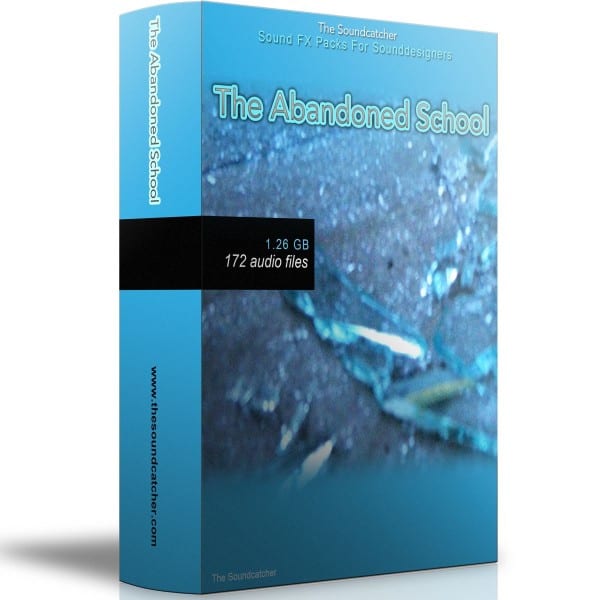 Image of a sound effects library on Sonniss showcasing "The Abandoned School - SMALL VERSION" containing 172 eerie sfx.