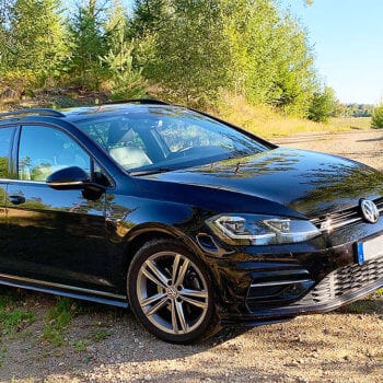 Image of a Volkswagen Golf R-Line 2018 on Sonniss, perfect for automotive sound effects library use, surrounded by nature.