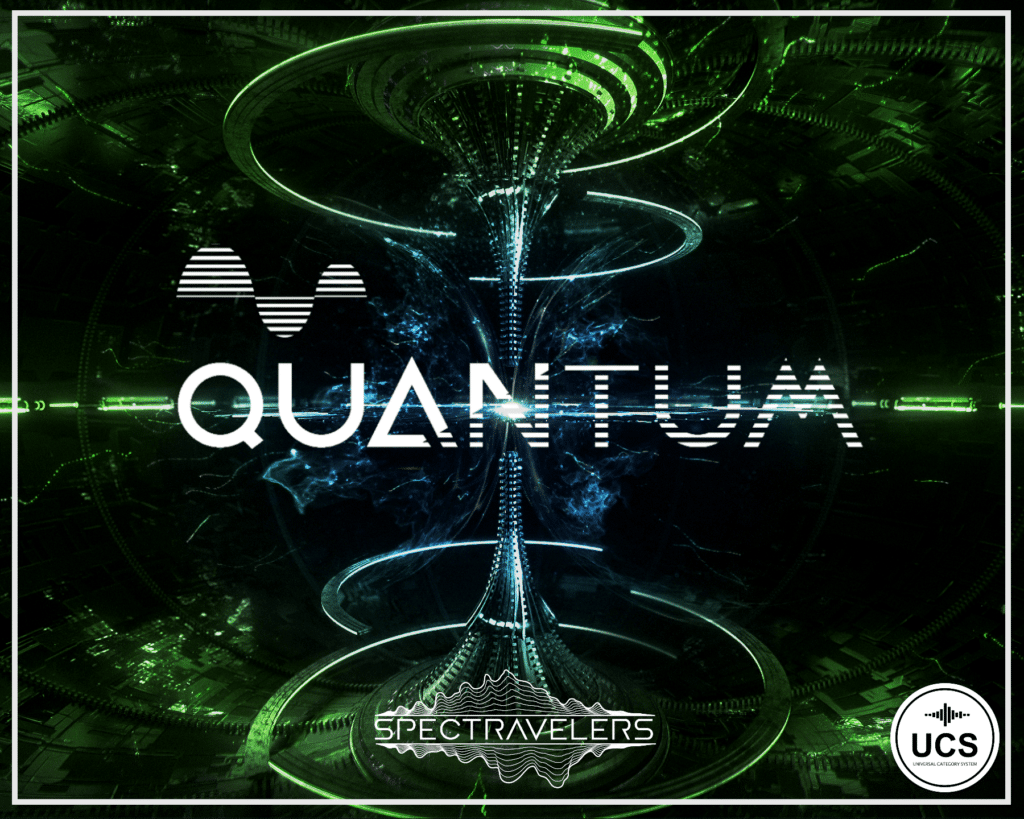The image is of a sound effects library on Sonniss, featuring futuristic visuals from the Quantum – ElectroMagnetic Field Library.