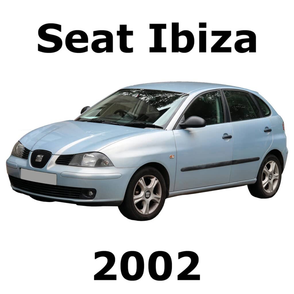 A front angle shot of a blue 2002 Seat Ibiza subcompact supermini car, perfect for sound effects library images on Sonniss.