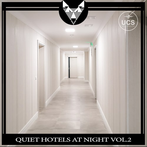 A quiet hotel corridor, perfect for a sound library depiction on Sonniss. Ideal for "nighttime hotel ambiance sound effects".
