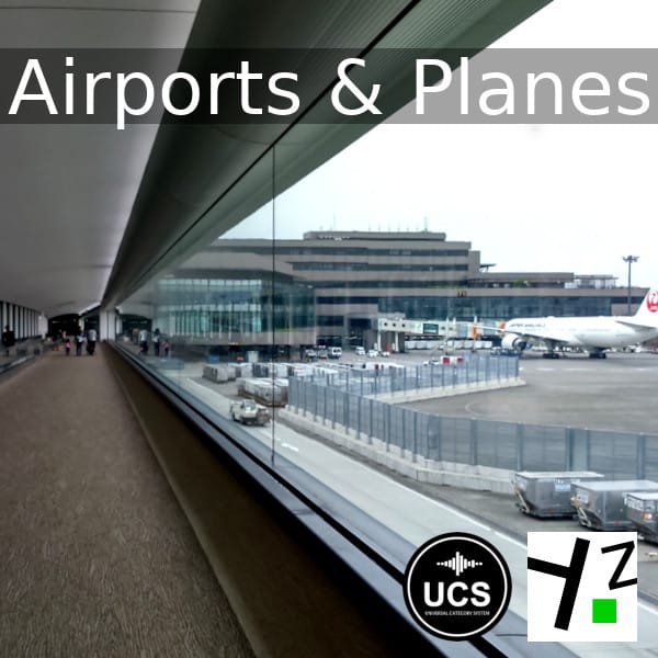 An airport corridor with tarmac and planes; perfect for your SFX library needs in aviation sound effects.