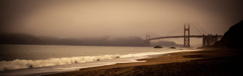Golden Gate Bridge beach waves SFX library—ocean ambience perfect for coastal sound effects libraries. Image on Sonniss.