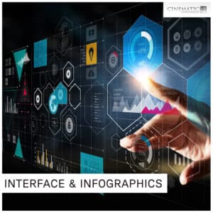 A hand engages with a digital interface, exploring the sound effects library, visualized with infographics and data icons on Sonniss.