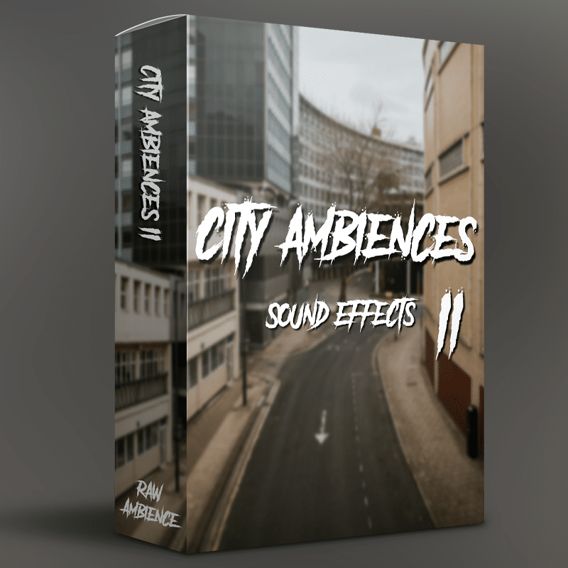 An sfx library box labeled "City Ambiences II" with an urban street sound effects scene in the background on Sonniss.