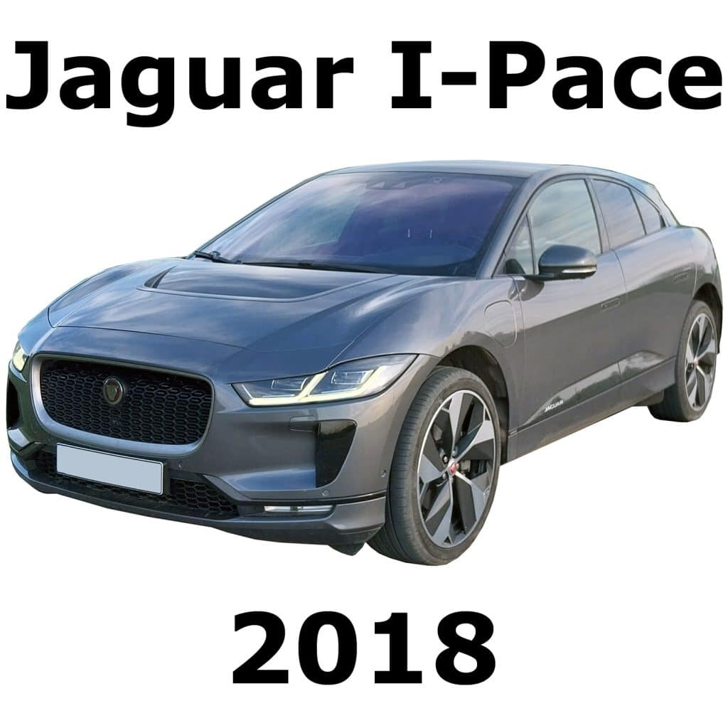 A 2018 Jaguar I-Pace electric SUV sfx library image on Sonniss, front left gray view with labeled car and year text.