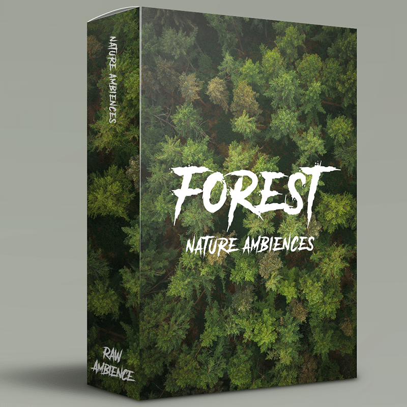 A sound effects library box titled "Forest Nature Ambiences" with dense forest cover, perfect for raw ambience sfx needs on Sonniss.