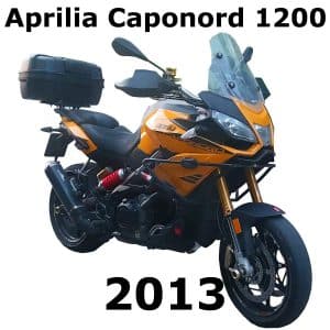 Sound Library: A motorcycle with the words aprilia capord 1000 2013.
