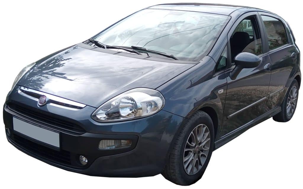 A small black car parked on a white background.