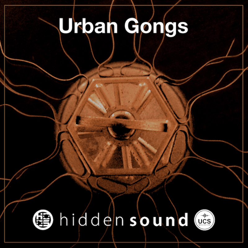 Metallic gong sfx library with radiating wires from "Urban Gongs" album on Sonniss—ideal for urban metallic sound effects.