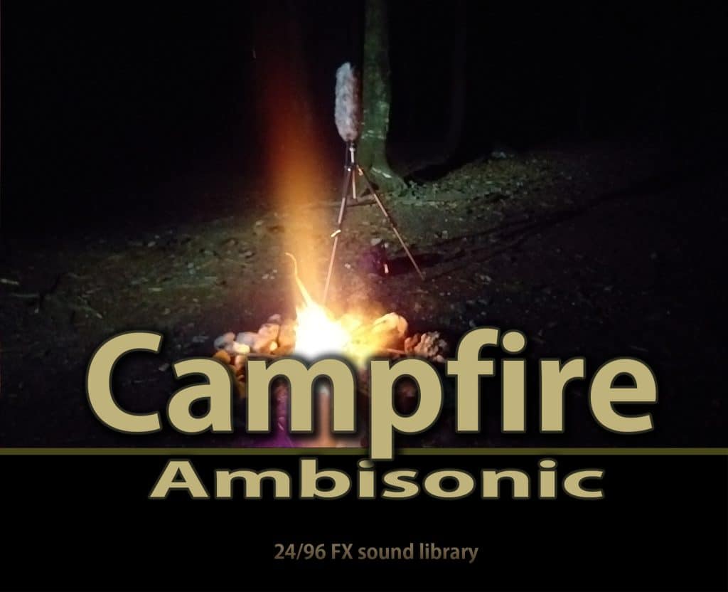 A campfire sizzles at night for an immersive ambisonic campfire sound effects library on Sonniss.