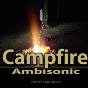A campfire sizzles at night for an immersive ambisonic campfire sound effects library on Sonniss.