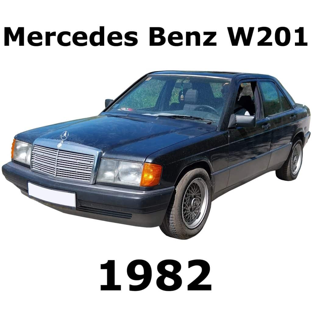 A front-left view of a 1982 Mercedes Benz W201 in black, featured in the sound effects library on Sonniss.