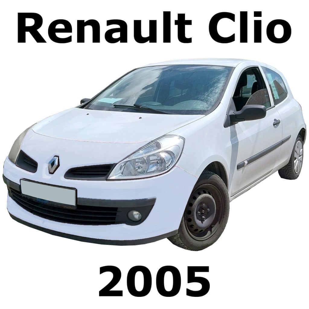 The image portrays a sound library on Sonniss which features the 2005 Renault Clio. The iteration of "Renault Clio 2005" repetitively signifies the prominent and primary focus on sounds specifically associated with this model.