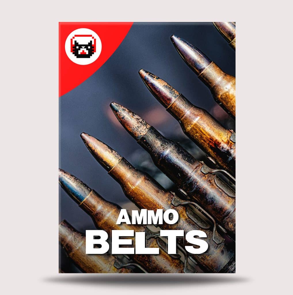 Image of rifle cartridges in an ammo belt — perfect for your war gunfire sound effects library on Sonniss.