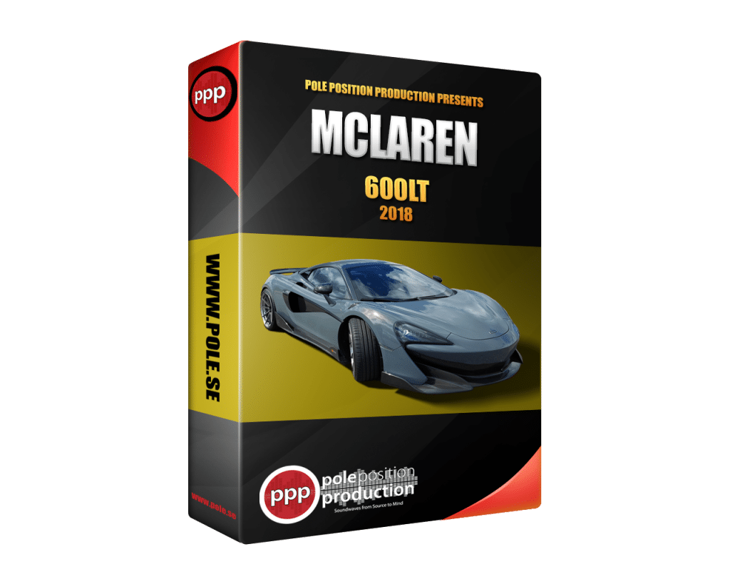 An image of a sound effects library on Sonniss features a silver McLaren 600LT in a promotional box for Pole Position Production.