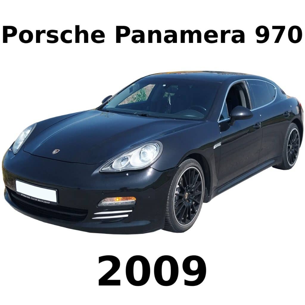 Front-left view of a black 2009 Porsche Panamera—perfect for automotive SFX library or car sound effects reference on Sonniss.