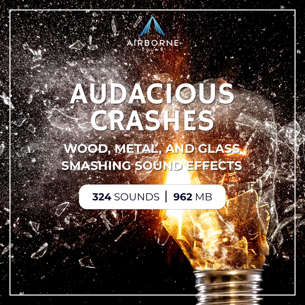 Image of a sound effects library on Sonniss: Shattering light bulb SFX, glass & metal crash sounds from Audacious Crashes pack.