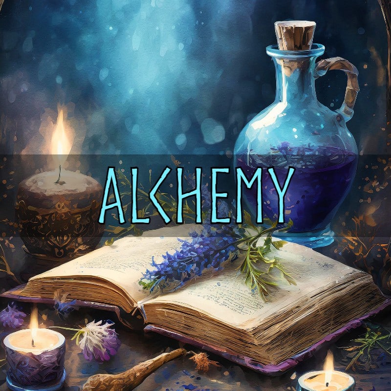 A mystical alchemy sound effects library: open book, potion bottle & candles atmosphere—perfect for magical sound design.