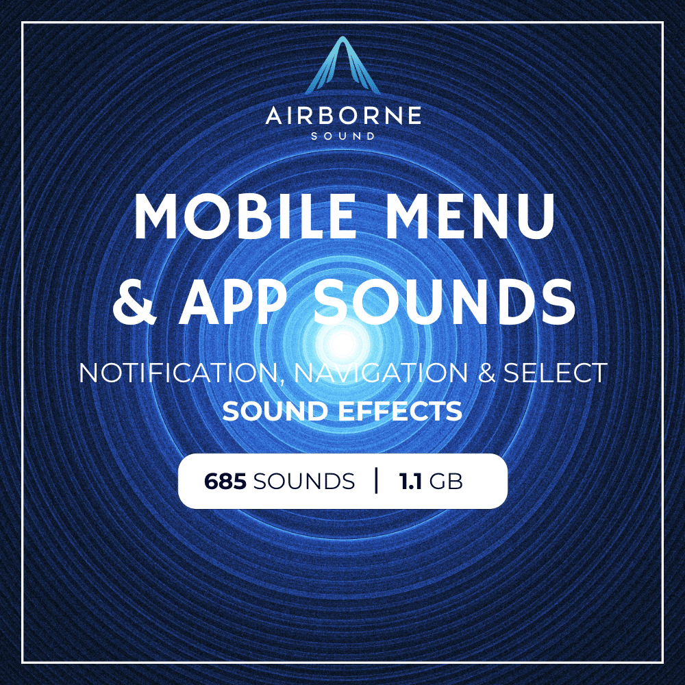 Image shows a sound effects library on Sonniss for mobile menu and app sfx: 685 notification & navigation sounds (1.1GB).
