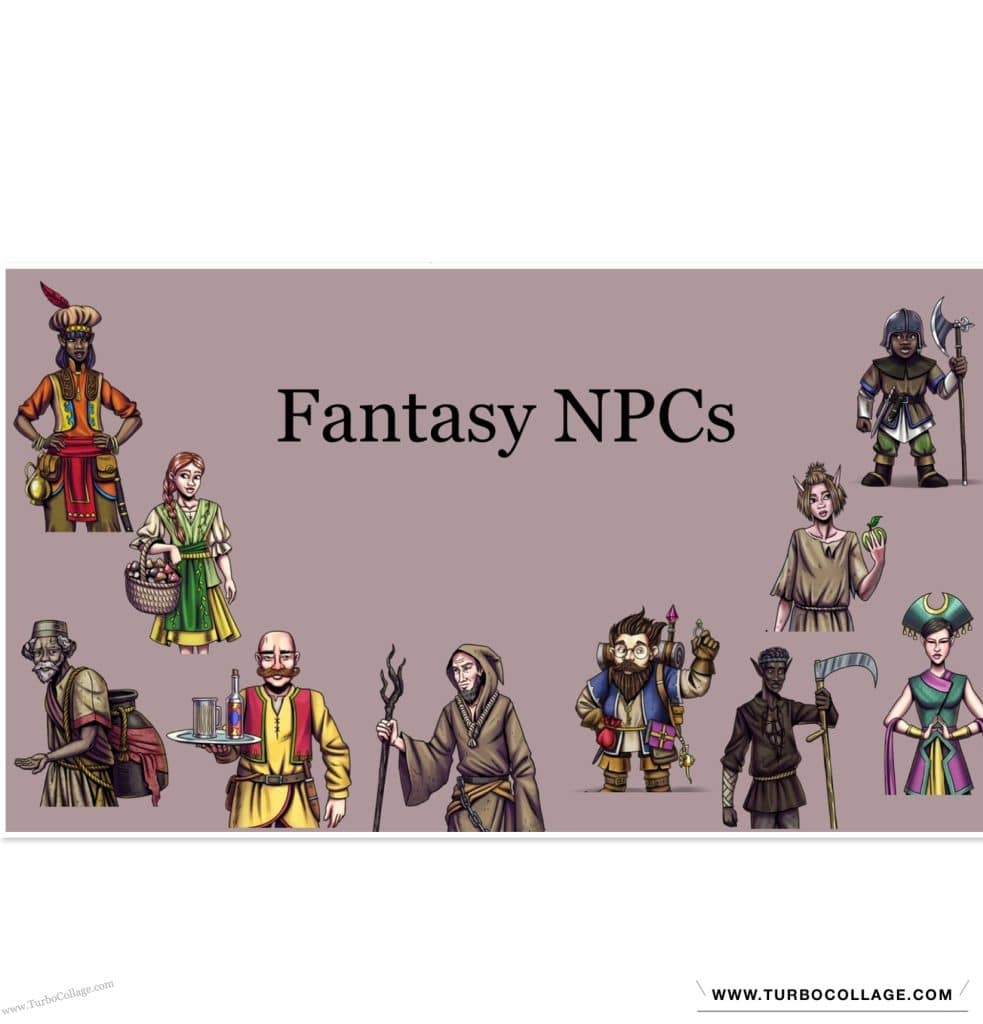 An sfx library cover image for fantasy NPC sound effects—merchants, farmers & villagers—on Sonniss.
