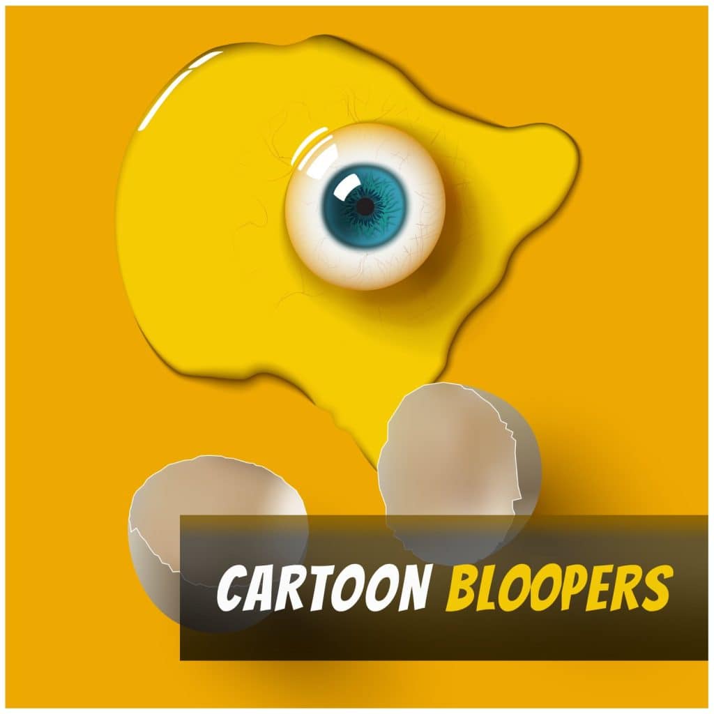 A cracked egg with a blue eyeball yolk on yellow for cartoon bloopers sound effects library cover on Sonniss.