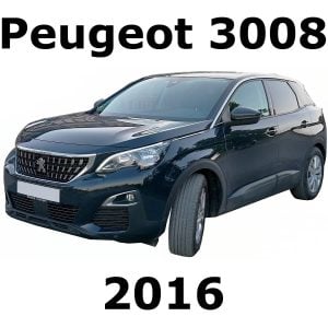 A black 2016 Peugeot 3008 SUV, front side view, featured for automotive sound library reference on Sonniss.
