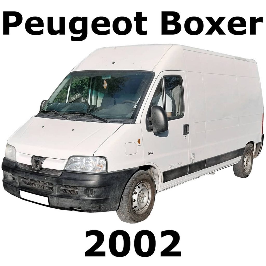 A white 2002 Peugeot Boxer van is displayed on white, perfect for use as a vehicle SFX library cover image on Sonniss.