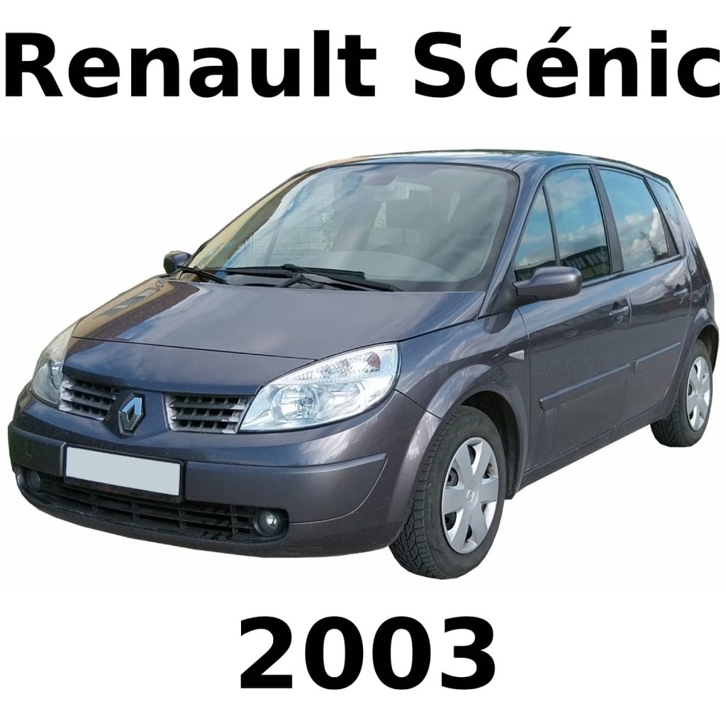 A 2003 Renault Scénic MPV in dark gray, front left view, for automotive sound effects library on Sonniss.