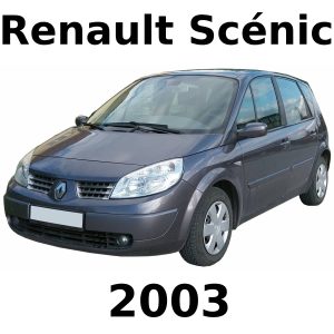 A 2003 Renault Scénic MPV in dark gray, front left view, for automotive sound effects library on Sonniss.