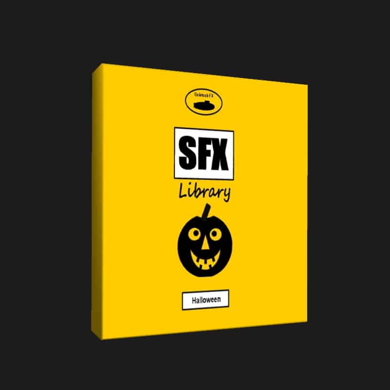 A yellow box labeled "SFX Library" with a jack-o'-lantern and "Halloween" tag, representing a Halloween sound effects library on Sonniss.