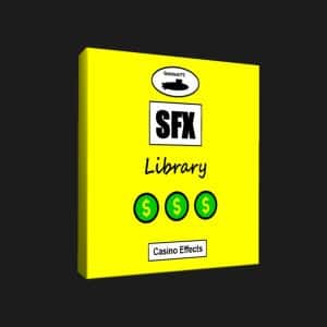 Image of a "SFX Library" yellow box labeled "Casino Effects"—a casino sound effects library on Sonniss for audio projects.