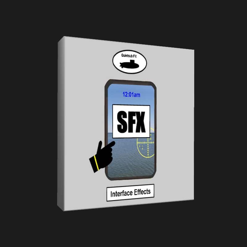 A graphic of a hand pressing an "SFX" screen at 12:01am, showing a sound effects library on Sonniss for interface effects.