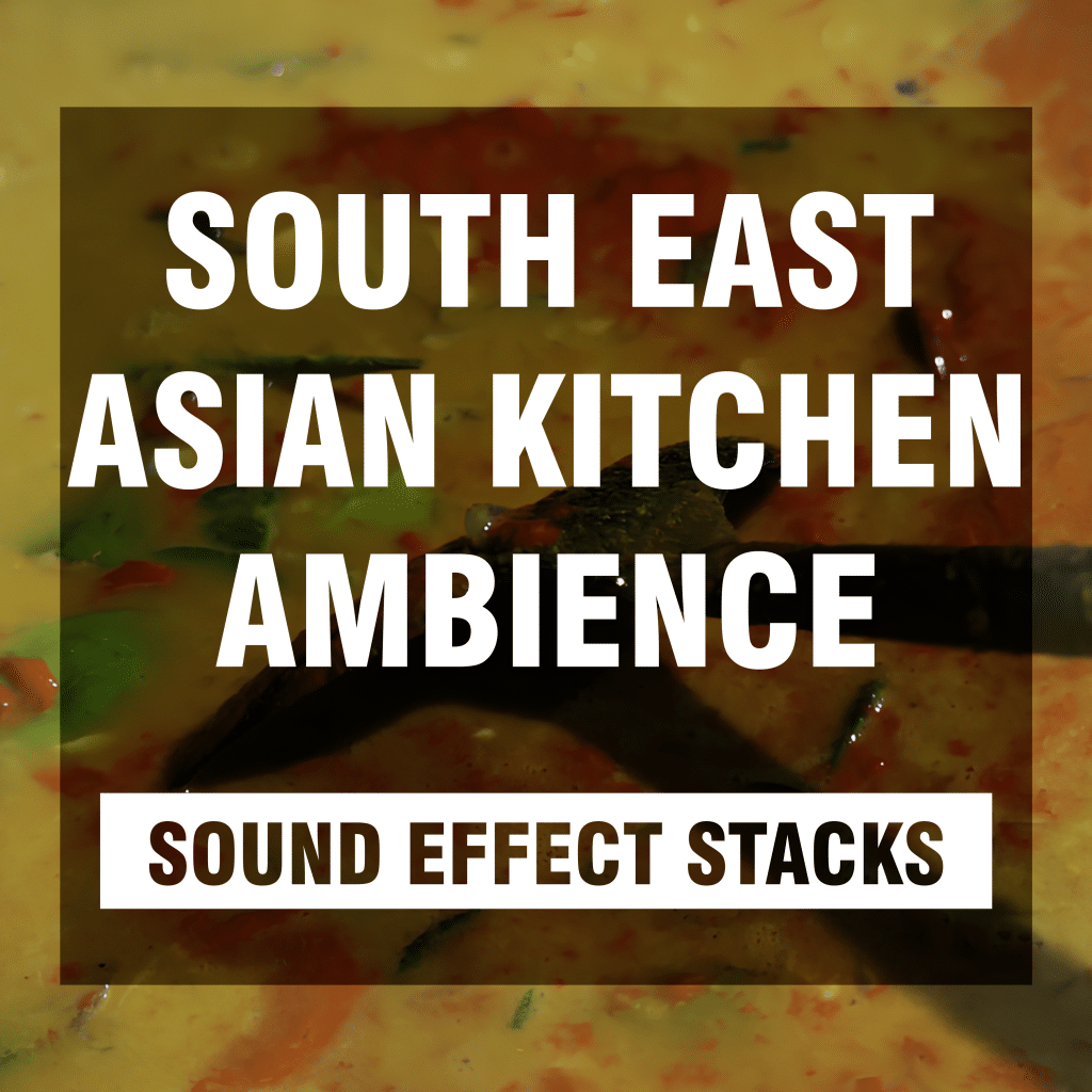 A close-up of food being stirred with “South East Asian Kitchen Ambience”—an sfx library for kitchen sound effects on Sonniss.