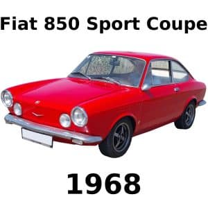 A red 1968 Fiat 850 Sport Coupe on white—image used to promote vintage car sfx library on Sonniss.