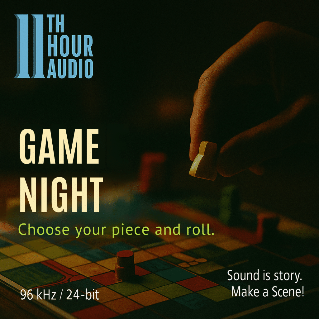 A hand moves a game piece on a colorful board, illustrating a game night sfx library for Sonniss audio projects.