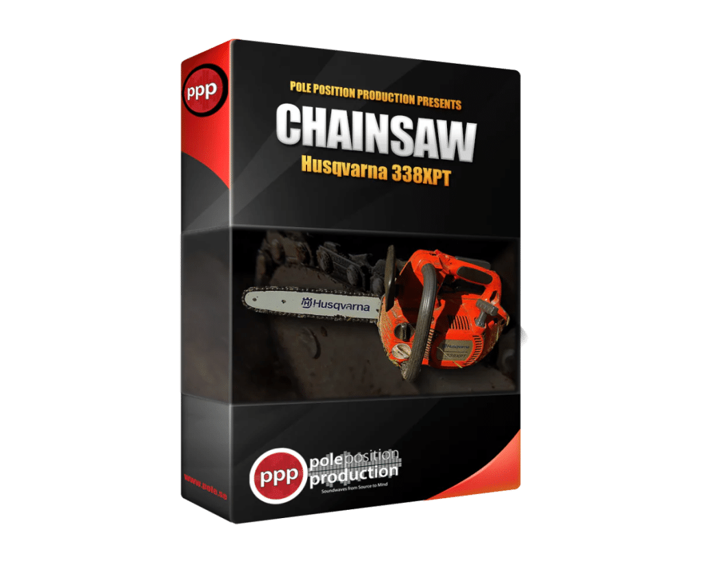Product packaging for Small Chainsaw Sound Effects Library by Pole Position Production, displayed on Sonniss.