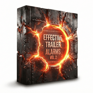 A software box with a dark metallic surface cracked open by glowing orange lava, displaying “Effective Trailer Alarms Vol. 2” by Federico Soler Fernández.