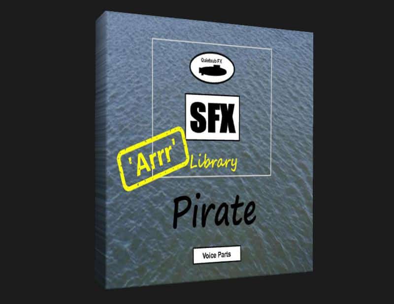 Square CD case with “SFX ‘Arrr’ Library Pirate” over water, and labels “QuidamFX” and “Voice Paris.” “Arrr” in yellow stamp style.