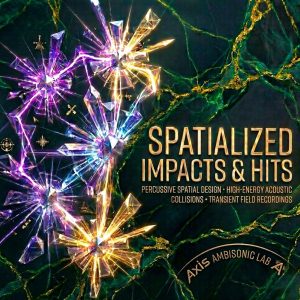 Abstract artwork featuring colorful crystal-like shards radiating on a dark green marble background with product name and text overlay.