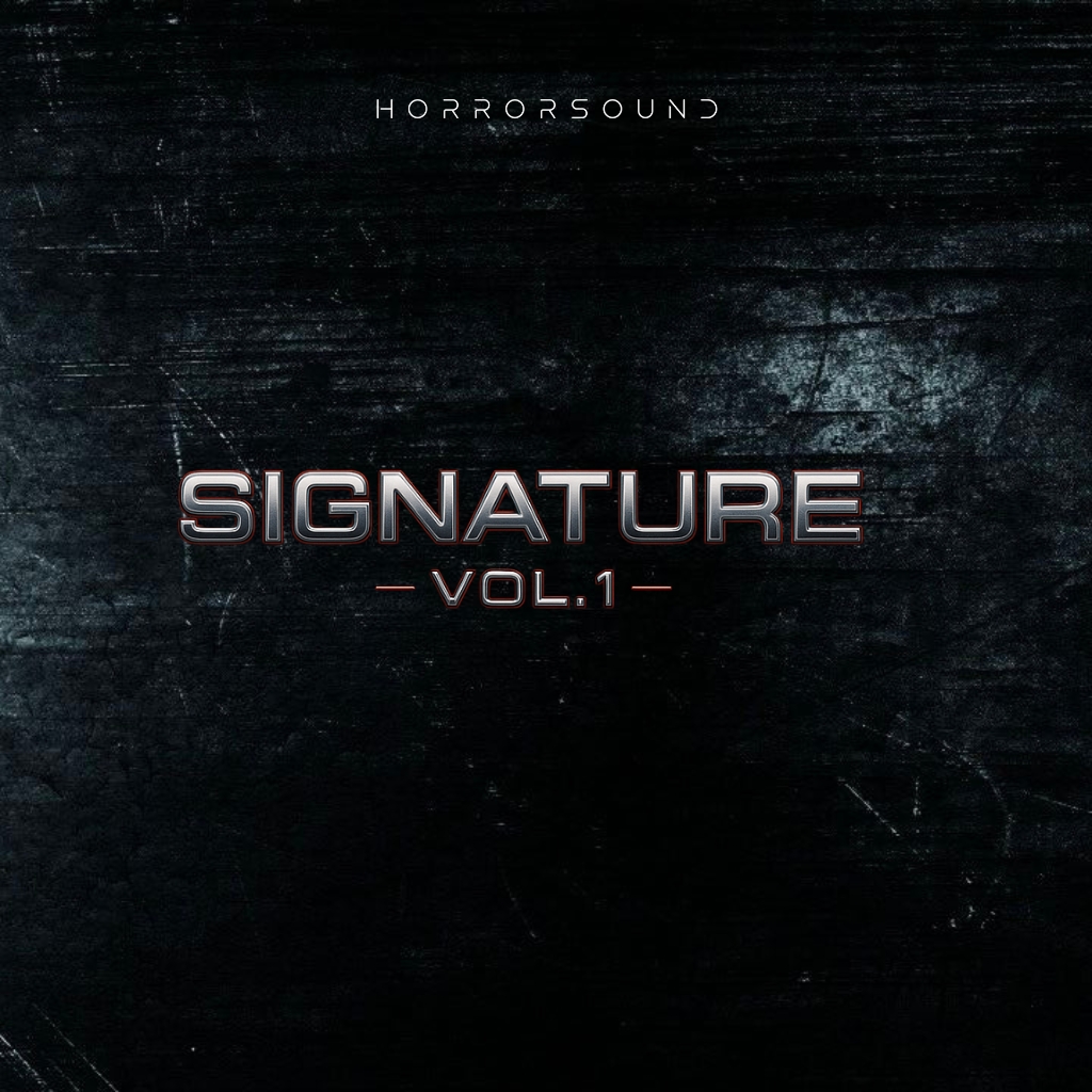 Dark textured cover featuring the word “SIGNATURE” in bold metallic letters, with “VOL.1” in red beneath it and “HORRORSOUND” in small text at the top.