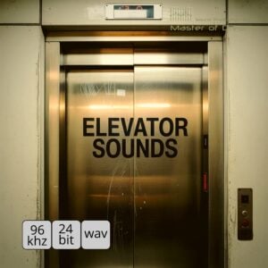 Lift Sounds text on closed metal lift doors.