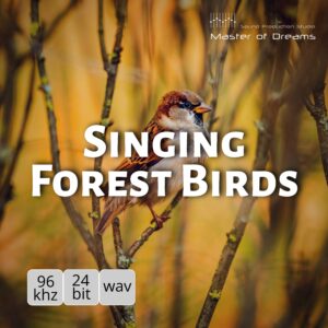Singing Forest Birds figure, a small brown bird, perched on a thin tree branch in a forest setting.