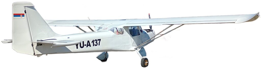 A white light aircraft with the registration YU-A137 and a Serbian flag on the tail.