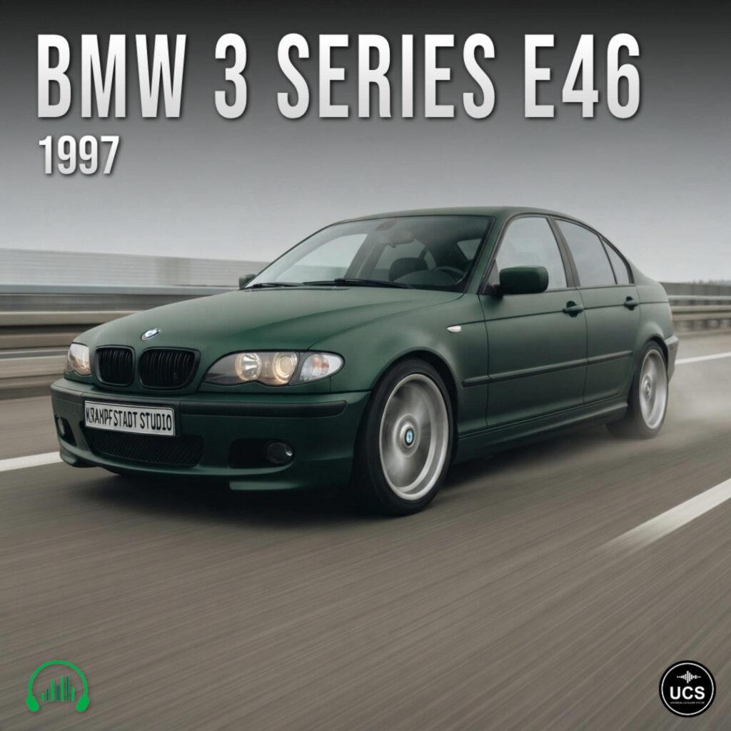 Dark green 1997 BMW 3 Series E46 large family car driving on a highway.