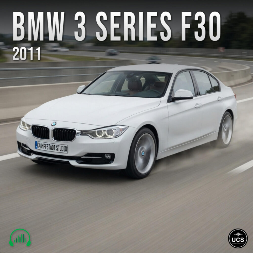 White BMW 3 Series F30 2011 large family car driving on a highway.