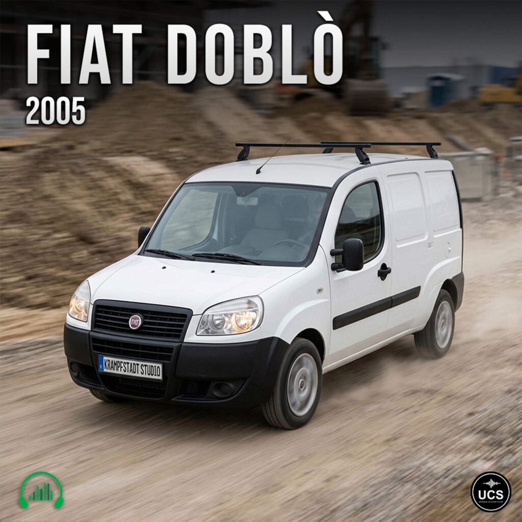 White 2005 Fiat Doblo panel van with a roof rack drives along a dirt path.