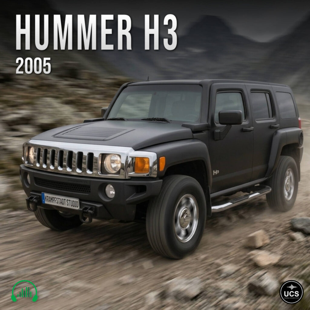 Black Hummer H3 2005 mid-size SUV drives off-road along a rocky path.